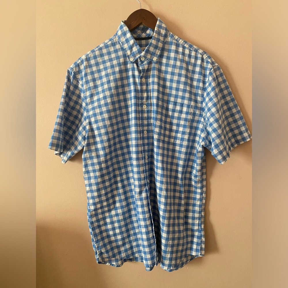 Johnnie-O Men's Hangin' Out Shirt Short Sleeve Button Up Blue Plaid Regatta Lg